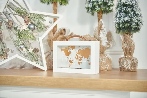 Miniatura 6 de Caja de dinero de sombra para ahorro de viaje - Banco de monedas para adultos - Tarro de vacaciones - Caja de ahorro blanca con asa - Fondo de luna