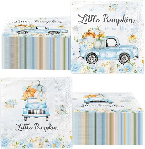 Miniatura 14 de A Little Pumpkin is on The Way - 40 servilletas de calabaza pequeña para baby shower, decoración de fiesta de otoño, calabaza, floral, niño y niña