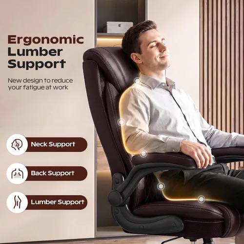 Miniatura 4 de Silla de oficina, Silla de escritorio ergonómica de respaldo alto para oficina en casa, Silla de oficina grande y alta de cuero transpirable con Café