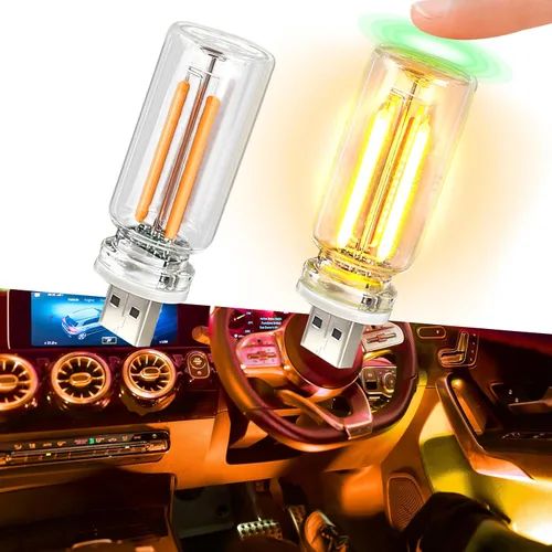 Miniatura 10 de 2 luces LED USB para automóvil, luces LED regulables al tacto, puerto USB, iluminación ambiental retro para automóvil, luces LED interiores Azul
