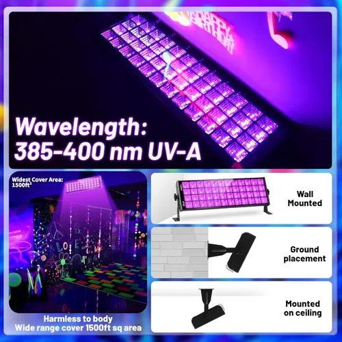 Miniatura 2 de YQNLIFA - Paquete de 2 luces LED negras impermeables de 120 W, paquete de 2 barras de luz negra de 10 pies con enchufe e interruptor, luz negra IP66