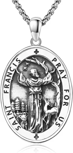 Miniatura 439 de Collar de plata de ley 925 con medalla de San Patrón, colgante de protección católica, amuleto, joyería religiosa para hombres y mujeres