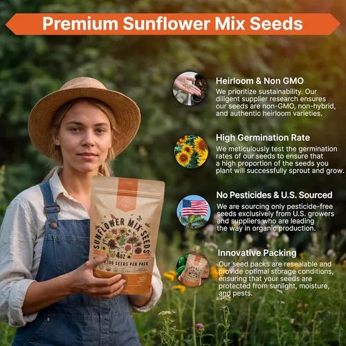 Miniatura 6 de Paquete de Semillas de Mezcla de Girasol 4 oz - Más de 5,100 Semillas de Girasol Reliquia No-GMO para Plantar, Flores Anuales en Paquete de Semillas