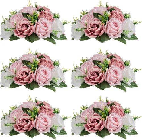 Miniatura 74 de NUPTIO Centros de mesa de flores blancas para mesas: 6 piezas de arreglo de bolas de flores artificiales para fiesta de boda, rosa floral falsa