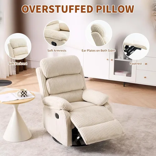 Miniatura 6 de Silla mecedora reclinable de 360° para adultos, silla reclinable para cuarto de bebé con bolsillo lateral, un cómodo sillón de sofá individual Gris
