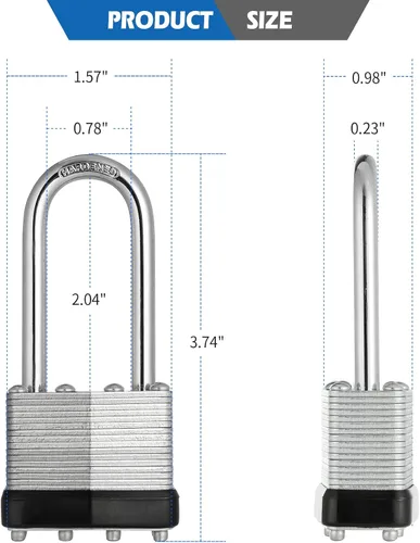 Miniatura 2 de Candados con llave igual, candados chapados en níquel, juego de 12, cerradura de llave con cuerpo de 1-9/16 pulgadas de ancho, grillete largo de 2