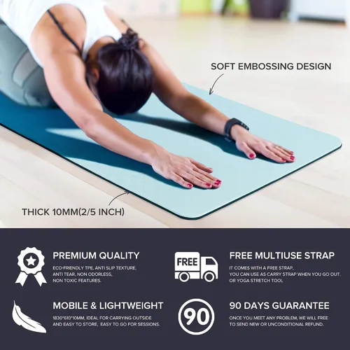 Miniatura 3 de SIMIAN Tapete de yoga grueso de 0.315 pulgadas de doble cara antideslizante para hombres y mujeres con correa de transporte, tapete profesional