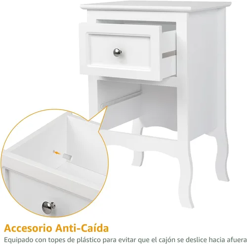Miniatura 5 de Bonnlo Juego de 2 mesitas de noche blancas con 2 cajones, mesa auxiliar de cama/mesita de noche, mesita de noche pequeña para dormitorio, espacios