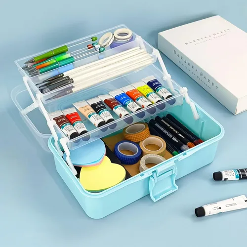 Miniatura 6 de Organizadores y almacenamiento de cajas de aparejos, organizadores y almacenamiento de manualidades de 10 pulgadas, caja de costura de tres capas