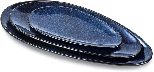 Miniatura 10 de vicrays Platos ovalados grandes para servir, platos de porcelana de 16/14/10 pulgadas para fiestas, barbacoas, bandejas apilables para servir Negro
