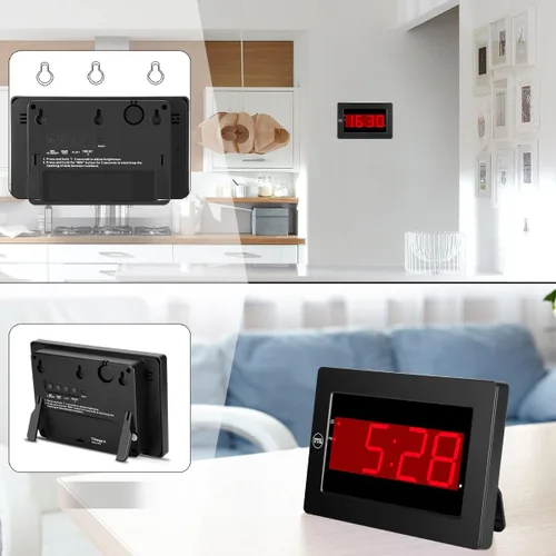Miniatura 5 de Reloj de pared digital con pilas, pantalla LED, reloj despertador digital con pilas, brillo ajustable, 12/24 horas