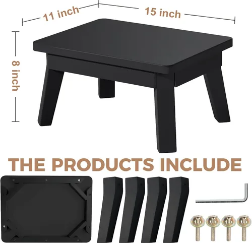 Miniatura 3 de HOUCHICS Taburete de madera, taburete de un solo paso para adultos y niños, taburetes de madera para adultos, baño, dormitorio (negro)