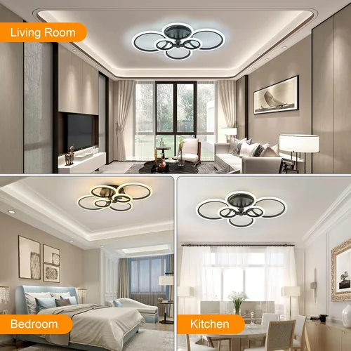 Miniatura 7 de SJV Lámpara de techo moderna: Lámpara de techo LED regulable de montaje empotrado - Luces de techo negras de 31.4 pulgadas, accesorios