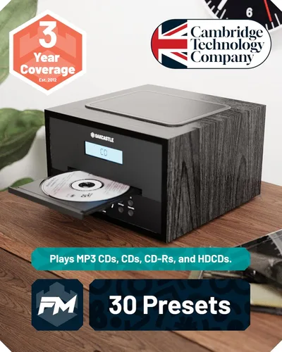 Miniatura 3 de Sistema de estéreo para el hogar con reproductor de CD, Bluetooth y radio Radio FM de 40W, construcción en madera maciza, 30 preajustes y alarma