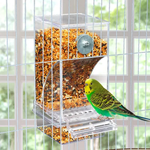 Miniatura 7 de Rypet Paquete de 2 comederos automáticos para pájaros sin ensuciar, jaula transparente transparente para comederos de loros acrílicos, accesorios