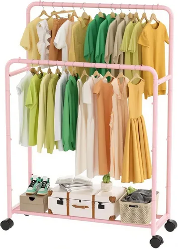 Miniatura 12 de Simple Trending Perchero de ropa con ruedas dobles para colgar ropa, color negro