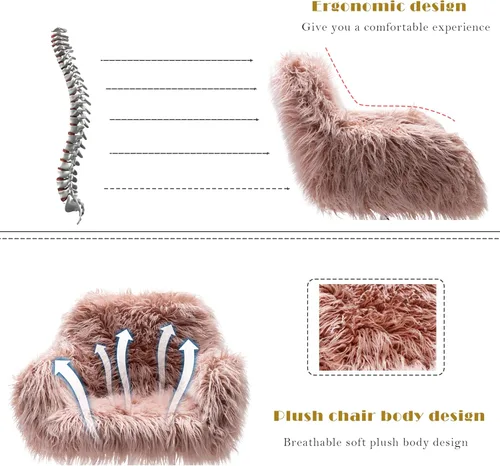 Miniatura 5 de KCC Silla de Escritorio de Oficina Esponjosa, Sillón Giratorio Moderno de Pelo Sintético con Ruedas, Sillas de Tocador de Acento Elegantes Suaves