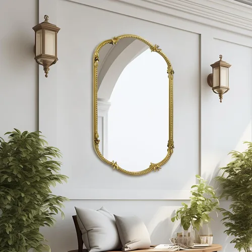 Miniatura 5 de Espejo de pared ovalado dorado de 19 x 32 pulgadas, espejo decorativo con marco de cuentas de metal, bonito patrón de pájaros y flores, espejo