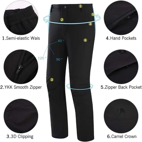 Miniatura 3 de CAMEL CROWN Pantalones de senderismo impermeables para hombre, forro polar, aislados, cálidos, suaves
