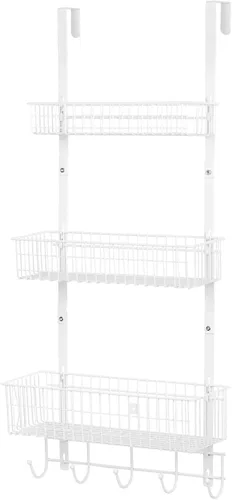 Miniatura 8 de YBING Organizador Sobre Puerta con Ganchos 3 Niveles Toallero Trasero Cestas de Metal Estantes de Almacenamiento Colgante para Dormitorio Baño Negro