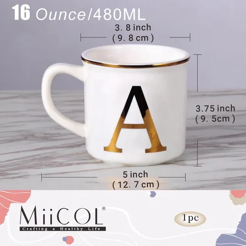 Miniatura 2 de Taza de Café de Cerámica Miicol 16 oz, Taza de Café Monograma, Taza de Té con Inicial Dorada, Taza de Té Personalizada, Regalo Único, Taza Grande