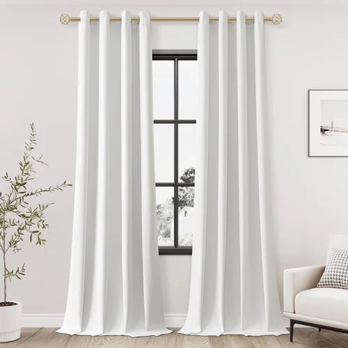 Miniatura 54 de Cream Linen Blackout Curtains 90 Length 2 Panels Set for Living Room Bedroom, 100% Black Out Thermal Insulated Linen Drapes, Room Darkening Grommet