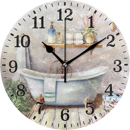 Miniatura 49 de JUNZAN Reloj de bañera con vino romántico espumoso y velas, reloj de pared silencioso de 10 pulgadas, pequeño reloj redondo, decoración de cocina