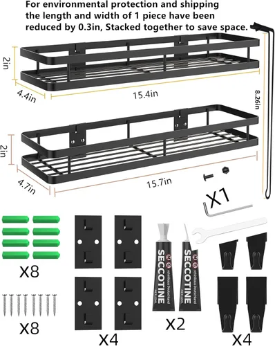 Miniatura 2 de Estante organizador de especias para montaje en pared, paquete de 2 unidades de 15.7 pulgadas [versión mejorada] Estante organizador de condimentos