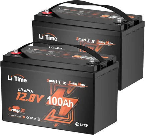 Litime Batería LiFePO4 para motores de trolling de 12V 100Ah (Grupo 31), baterías de litio Bluetooth de 12 voltios, máx. 15000 ciclos profundos,