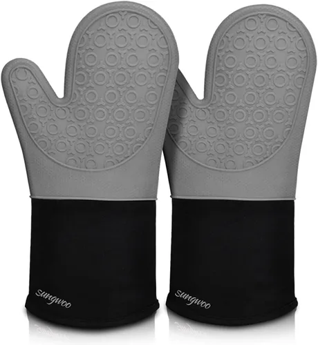 Miniatura 18 de sungwoo Guantes de horno de silicona extralargos, resistentes al calor, con forro acolchado, agarre texturizado antideslizante, perfectos para Verde