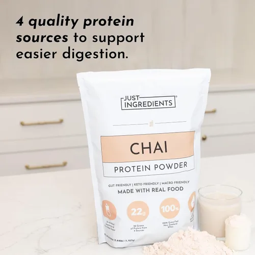 Miniatura 3 de JUST INGREDIENTS Chai Proteína en polvo – Mezcla de 30 porciones con suero 100% alimentado con pasto y proteínas vegetales orgánicas – Sabor cálido
