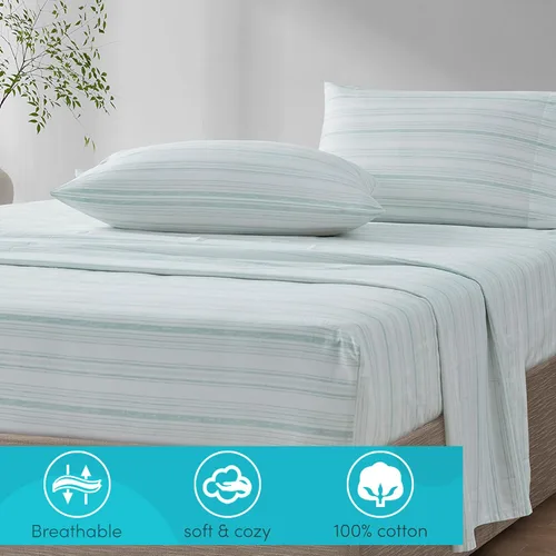 Miniatura 2 de Comfort Spaces Juego de sábanas 100% algodón transpirable, ligero, suave con bolsillo elástico de 14" que se ajusta a colchones de hasta 16", ropa