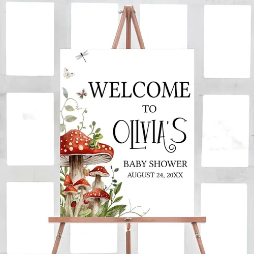 Miniatura 5 de Cartel de bienvenida de baby shower, cartel de bienvenida editable con texto en inglés "It's a Girl Woodland", letrero de bienvenida de baby shower