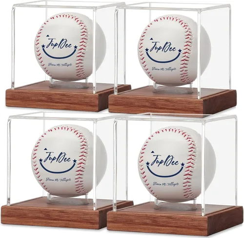 Miniatura 11 de JupDec Caja de exhibición de béisbol - Soporte de cubo transparente para pelotas de béisbol con base de madera, caja de soporte para autógrafos