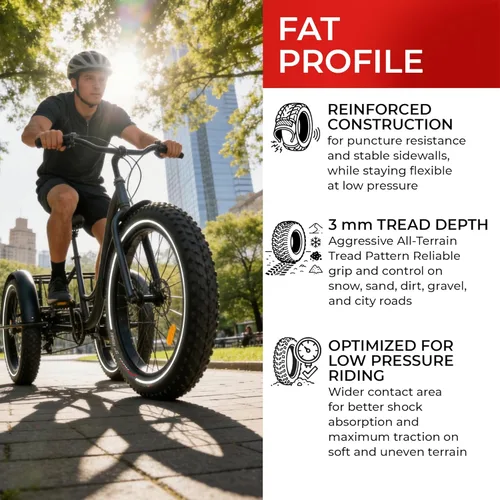 Miniatura 3 de Par de Neumáticos Fat Bike Fincci 26x4.0 - Neumáticos Plegables de 26 Pulgadas con Compuesto Resistente al Desgaste, 100-559, Neumático Grueso