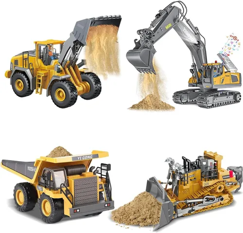 Excavadora de control remoto (11 canales), camión volquete, bulldozer, cargadora (9 canales), vehículos de construcción de control remoto de 2.4
