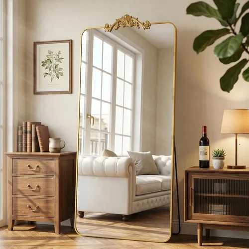 Miniatura 8 de Antok Espejo arqueado de longitud completa, espejo de piso de 65 x 24 pulgadas con tallado, espejos de cuerpo completo para decoración del hogar