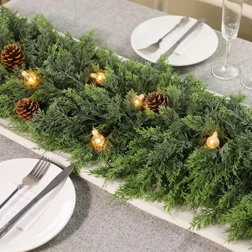 Miniatura 3 de Guirnalda de cedro sintético para chimenea, guirnalda de Navidad artificial gruesa, exuberante y realista, para mesa, ventana, escaleras, repisa