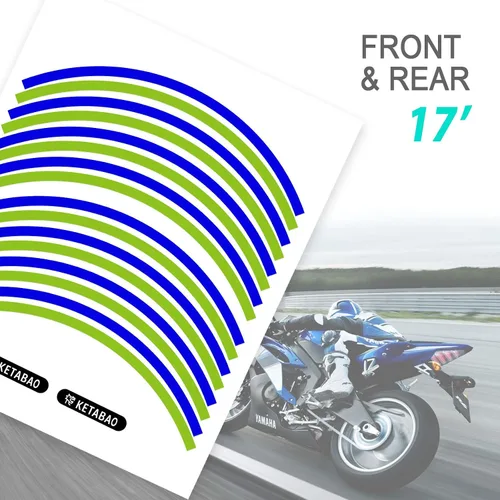 Miniatura 3 de KETABAO - Adhesivos para llantas de 18.9 in, diseño de rayas Y01 para Yamaha YZF R6 R1 MT03 MT125 TRACER 700 MT09 FZ25 MT07 (azul verde)