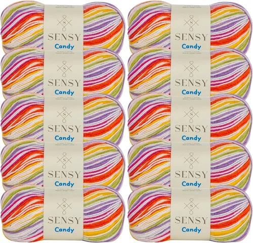 Miniatura 22 de Sensy Candy Yarn - Hilo de 5 madejas, 3.5 onzas, 251 yardas, multicolor para ganchillo y tejido, calibre ligero 3
