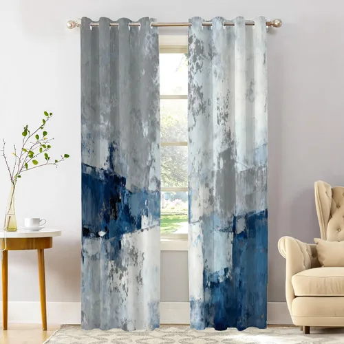 Miniatura 18 de Shrahala Beige and Orange Abstract Art Brushstrokes Blackout Curtain Tiers, Abstract Oil Paint Kitchen Valance Light Blocking Tier Drapes with Rod