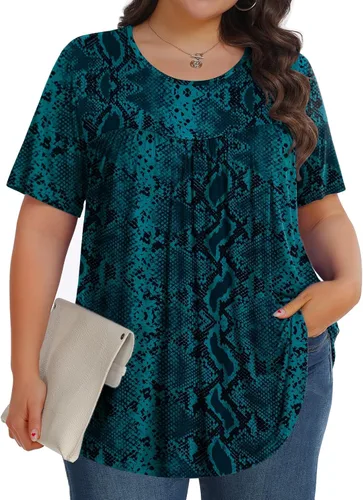 Tencede camisa de tallas extragrandes para mujer, blusa de verano, manga corta con cuello redondo, suave, de estilo casual tipo túnica (XL-5XL)