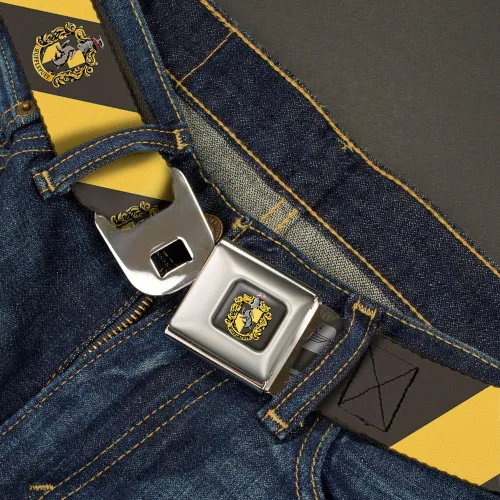 Miniatura 2 de Cinturón de seguridad con hebilla HUFFLEPUFF Crest diagonal Stripe CharcoalGrayYellow 1.0" de ancho 20-36 pulgadas de largo