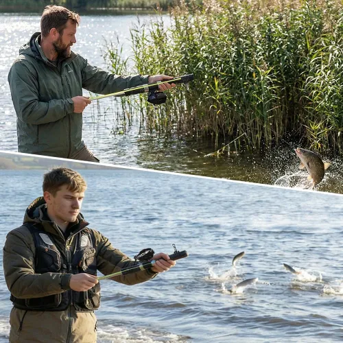 Miniatura 7 de SUFFUSE Caña de catapulta de pesca, cañas de pesca portátiles de fibra de carbono y carretes combo para proyectar señuelos, equipo de pesca compacto
