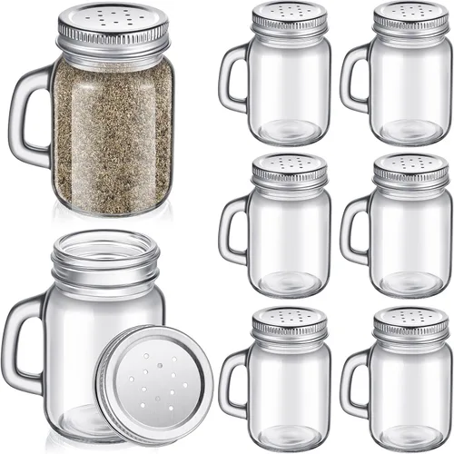 Miniatura 8 de Tessco for you 24 saleros y pimenteros de vidrio de 4 onzas, mini saleros transparentes para cocina con tapa de metal y asas para casa de campo, Oro