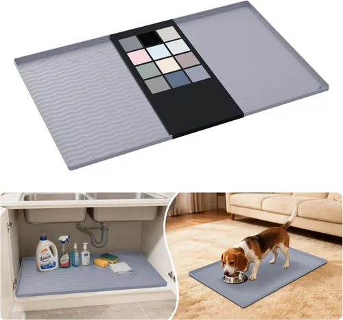 Miniatura 27 de URMONA Tapete de silicona impermeable para debajo del fregadero, 34 x 22 pulgadas, forro para estante de cocina y baño, protector de gabinetes