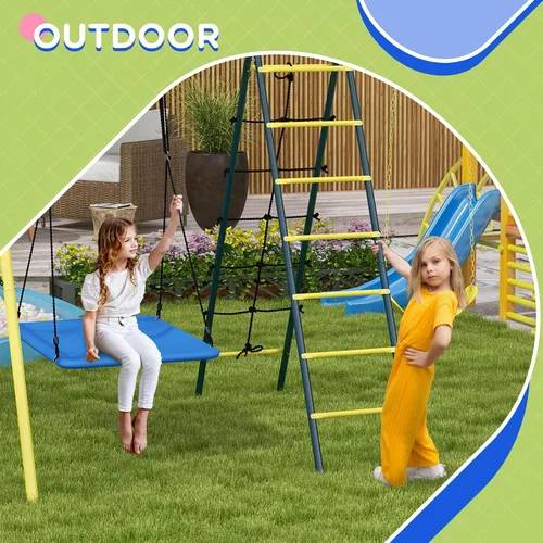 Miniatura 5 de Outsunny Juego de columpios de 440 libras para patio trasero, soporte 5 en 1 resistente con marco en A, juego al aire libre para niños, con columpio