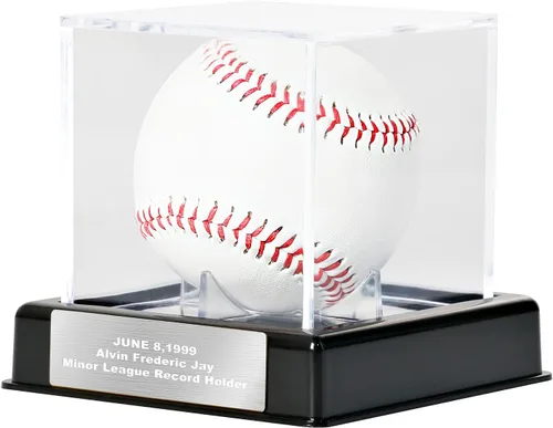Miniatura 8 de Vitrina de béisbol con grabado, caja de almacenamiento de acrílico con protección UV, soporte negro, regalo perfecto para el día de San Valentín