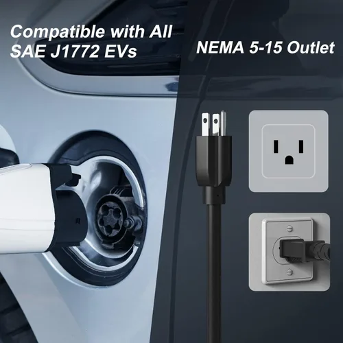 Miniatura 2 de MEGEAR Skysword Ⅱ Cargador EV Nivel 1 (110V, 16A, 25 pies), Estación de Carga Portátil para Vehículo Eléctrico Doméstico EVSE (Conector NEMA 5-15)