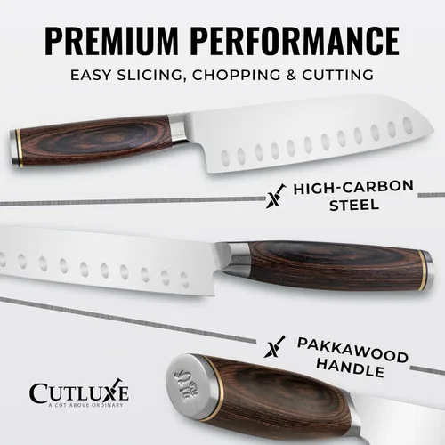 Miniatura 2 de Cuchillo Santoku – Cuchillo japonés ultra afilado de 5 pulgadas para carne y verduras para picar, hoja de acero inoxidable de alto carbono, mango